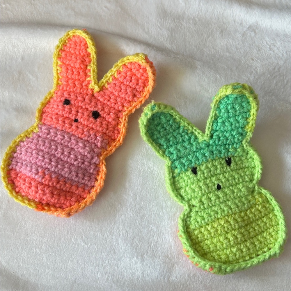2 Peeps Bunnys With Back Pouch (Handcrafted Crochet)